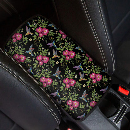 Wild Flowers And Hummingbird Print Car Center Console Cover