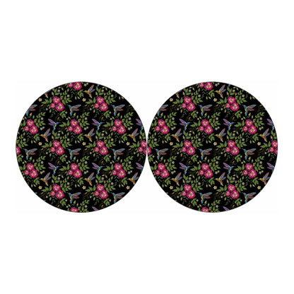 Wild Flowers And Hummingbird Print Car Coasters