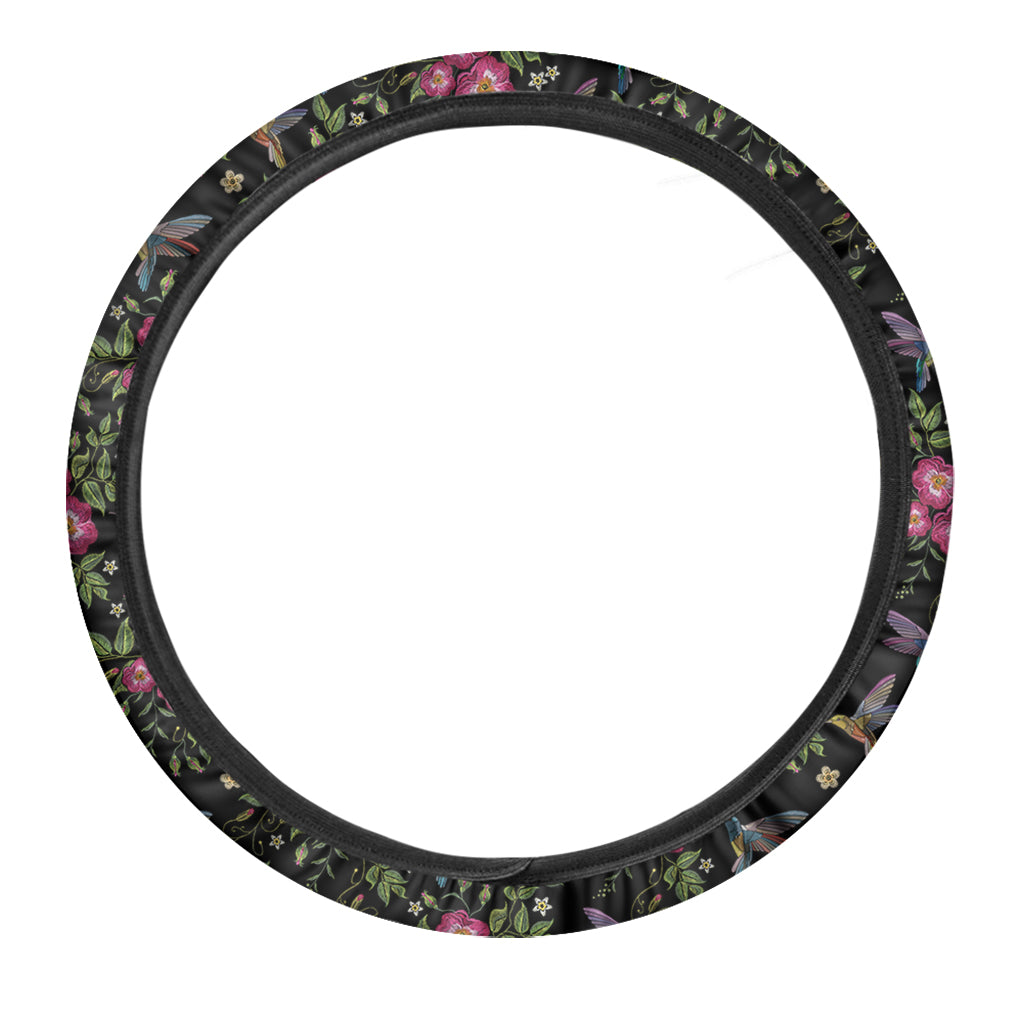 Wild Flowers And Hummingbird Print Car Steering Wheel Cover