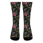Wild Flowers And Hummingbird Print Crew Socks