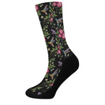 Wild Flowers And Hummingbird Print Crew Socks