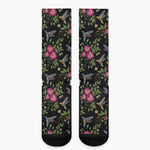 Wild Flowers And Hummingbird Print Crew Socks