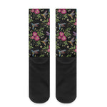 Wild Flowers And Hummingbird Print Crew Socks