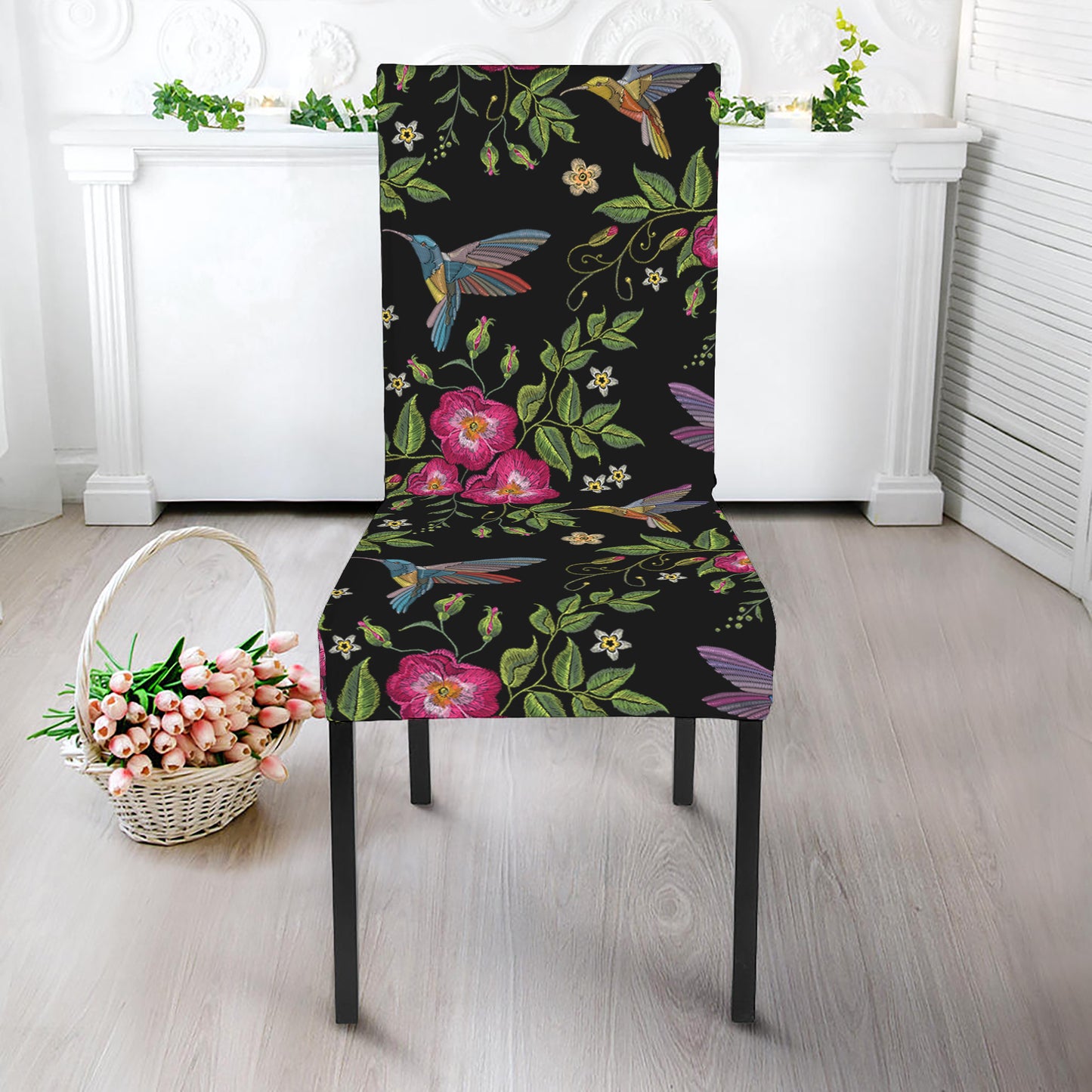 Wild Flowers And Hummingbird Print Dining Chair Slipcover