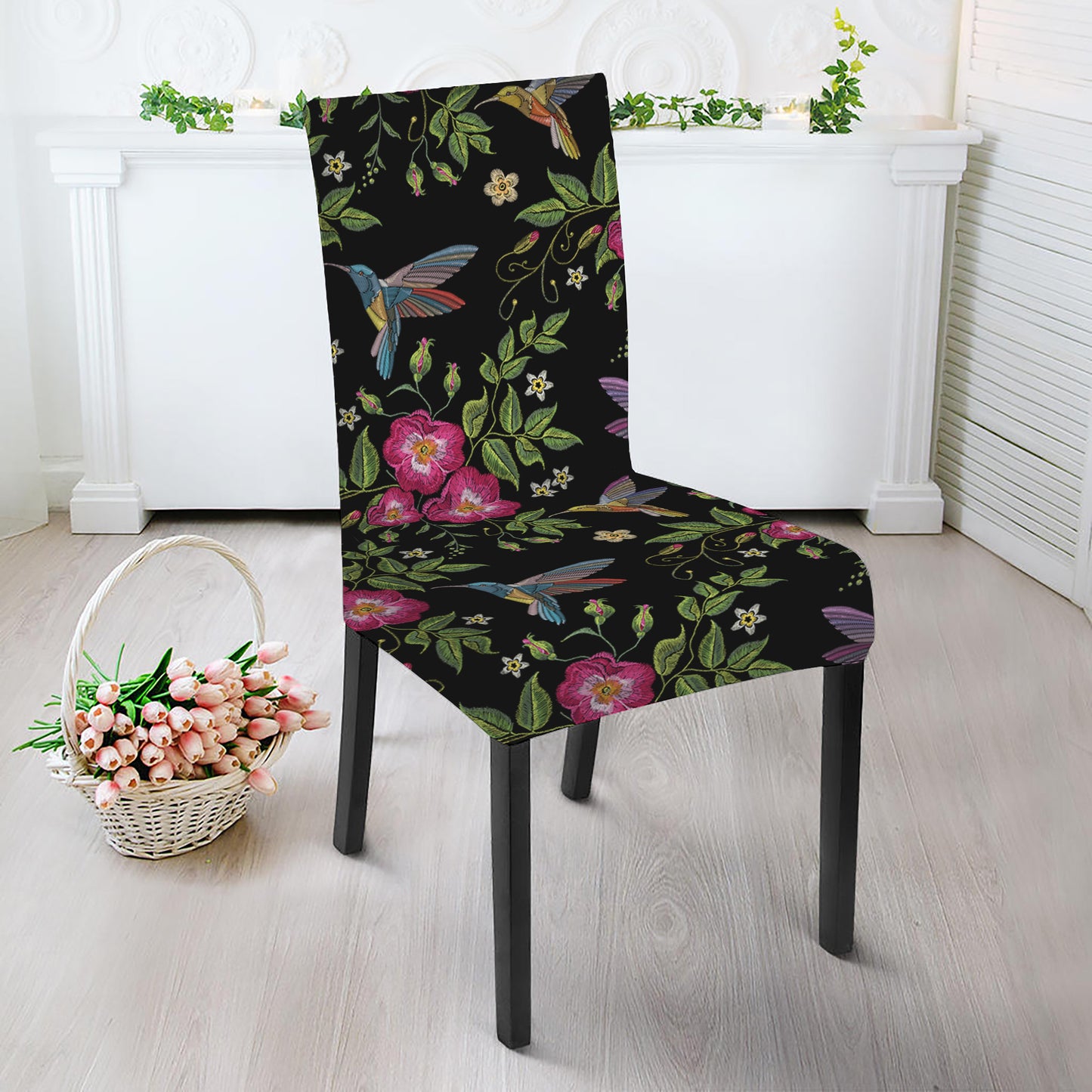 Wild Flowers And Hummingbird Print Dining Chair Slipcover