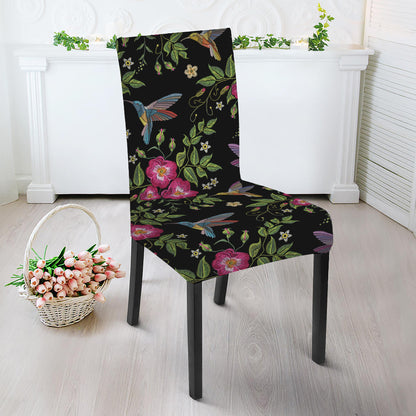 Wild Flowers And Hummingbird Print Dining Chair Slipcover