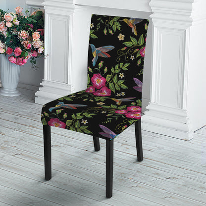 Wild Flowers And Hummingbird Print Dining Chair Slipcover