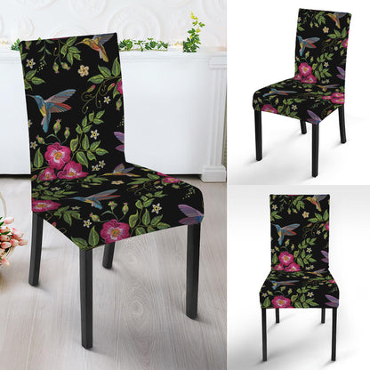 Wild Flowers And Hummingbird Print Dining Chair Slipcover