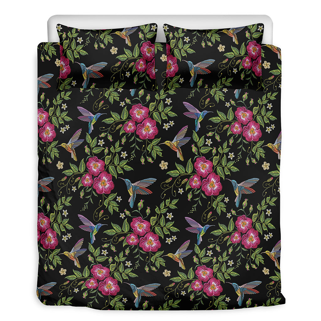 Wild Flowers And Hummingbird Print Duvet Cover Bedding Set