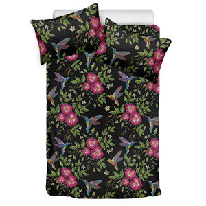 Wild Flowers And Hummingbird Print Duvet Cover Bedding Set