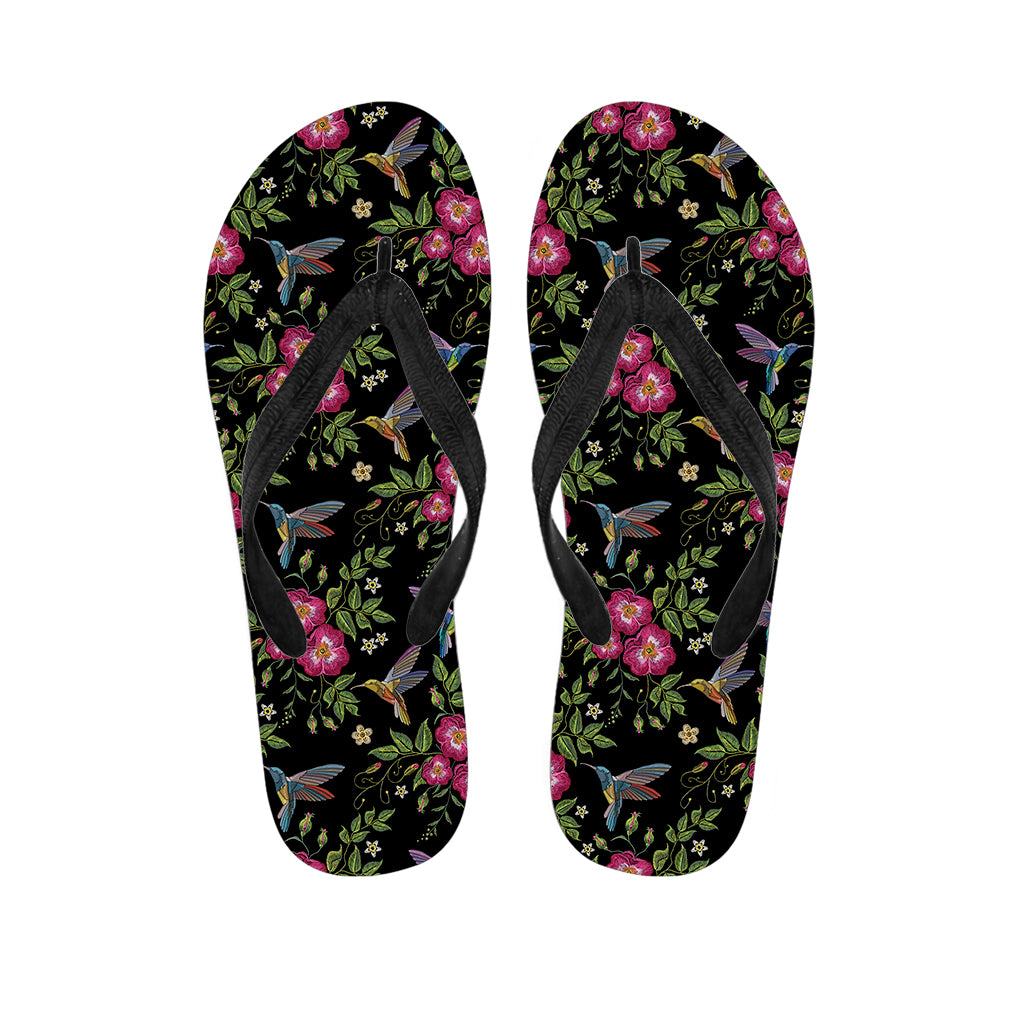 Wild Flowers And Hummingbird Print Flip Flops