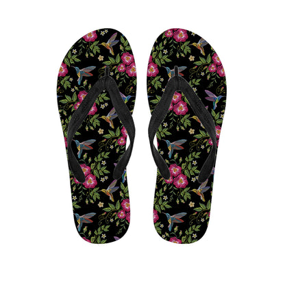 Wild Flowers And Hummingbird Print Flip Flops