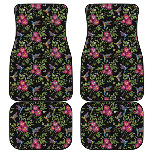 Wild Flowers And Hummingbird Print Front and Back Car Floor Mats