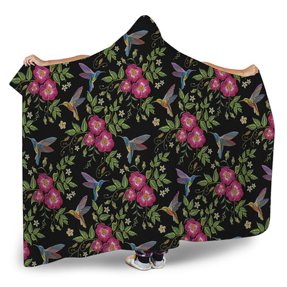 Wild Flowers And Hummingbird Print Hooded Blanket