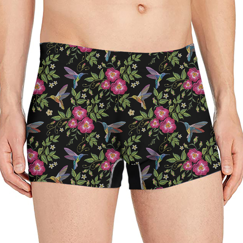 Wild Flowers And Hummingbird Print Men's Boxer Briefs