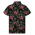 Wild Flowers And Hummingbird Print Men's Short Sleeve Shirt