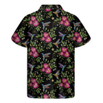 Wild Flowers And Hummingbird Print Men's Short Sleeve Shirt