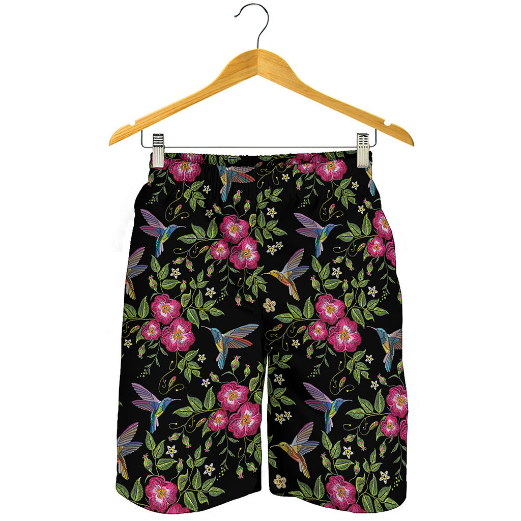 Wild Flowers And Hummingbird Print Men's Shorts
