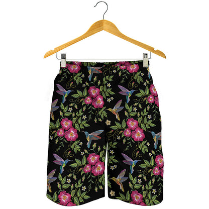 Wild Flowers And Hummingbird Print Men's Shorts