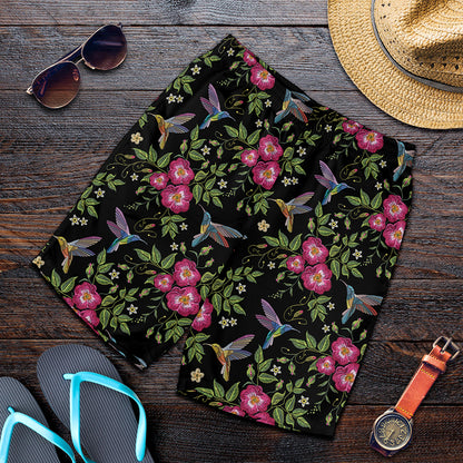 Wild Flowers And Hummingbird Print Men's Shorts
