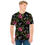 Wild Flowers And Hummingbird Print Men's T-Shirt