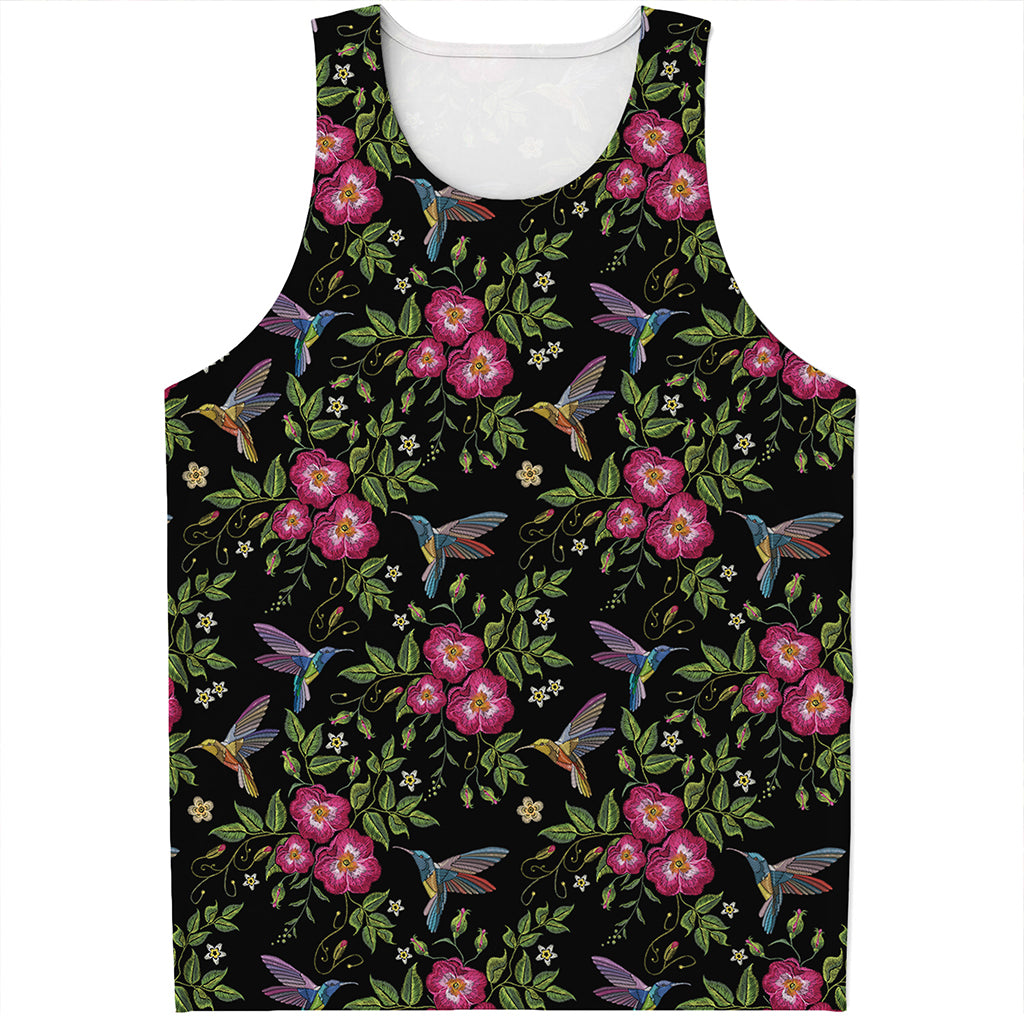 Wild Flowers And Hummingbird Print Men's Tank Top