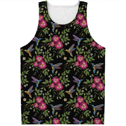 Wild Flowers And Hummingbird Print Men's Tank Top