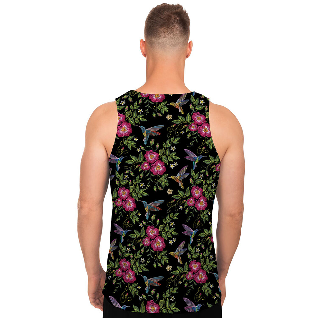 Wild Flowers And Hummingbird Print Men's Tank Top