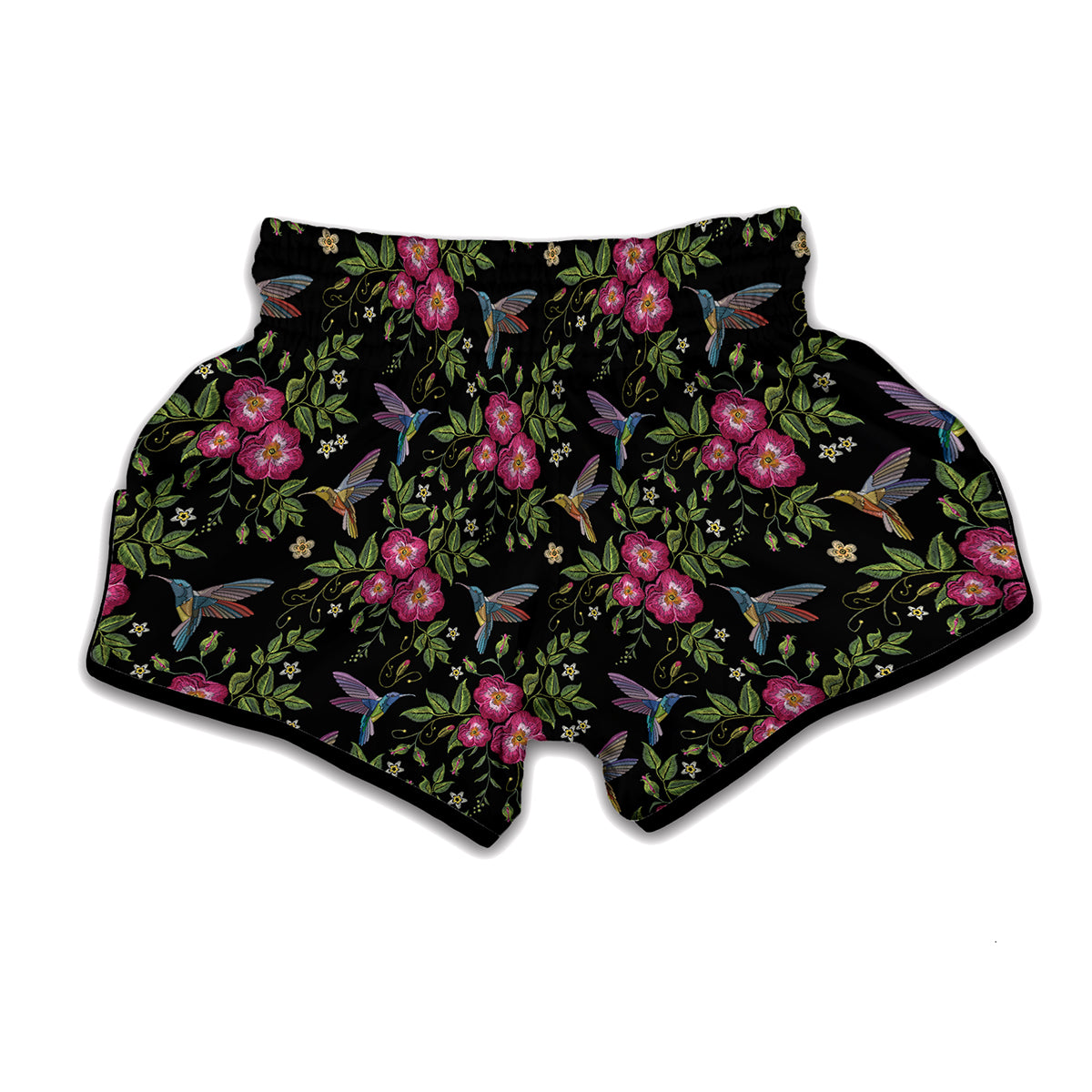 Wild Flowers And Hummingbird Print Muay Thai Boxing Shorts