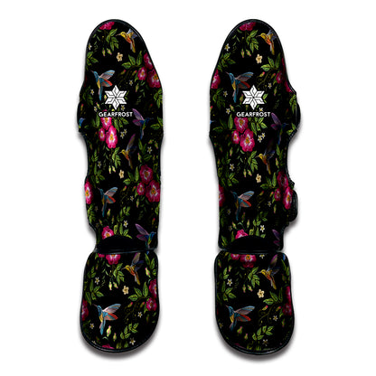 Wild Flowers And Hummingbird Print Muay Thai Shin Guard