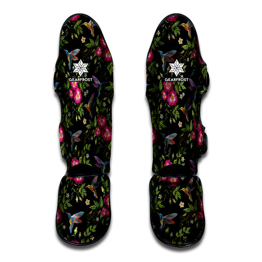 Wild Flowers And Hummingbird Print Muay Thai Shin Guard
