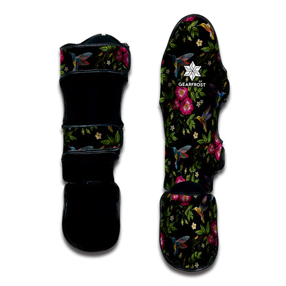 Wild Flowers And Hummingbird Print Muay Thai Shin Guard