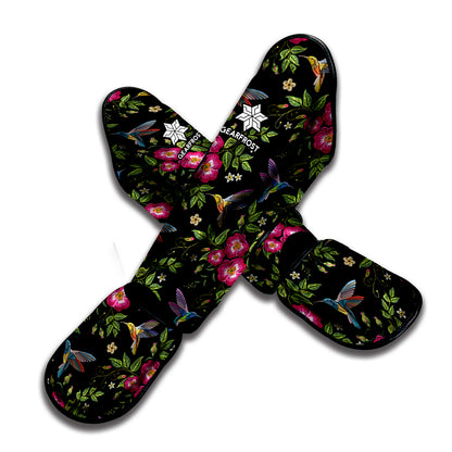 Wild Flowers And Hummingbird Print Muay Thai Shin Guard