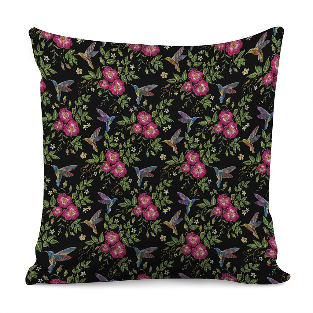 Wild Flowers And Hummingbird Print Pillow Cover