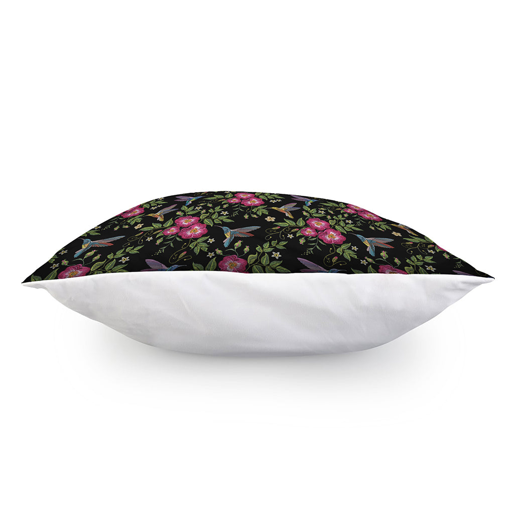 Wild Flowers And Hummingbird Print Pillow Cover