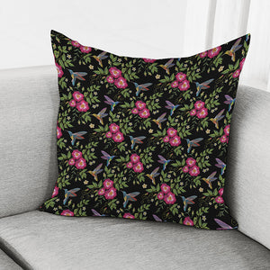Wild Flowers And Hummingbird Print Pillow Cover