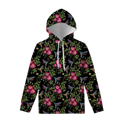 Wild Flowers And Hummingbird Print Pullover Hoodie