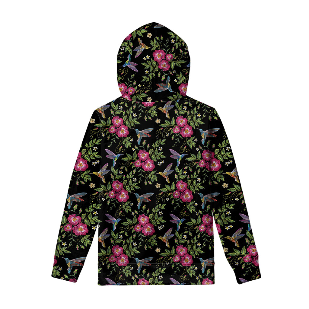 Wild Flowers And Hummingbird Print Pullover Hoodie