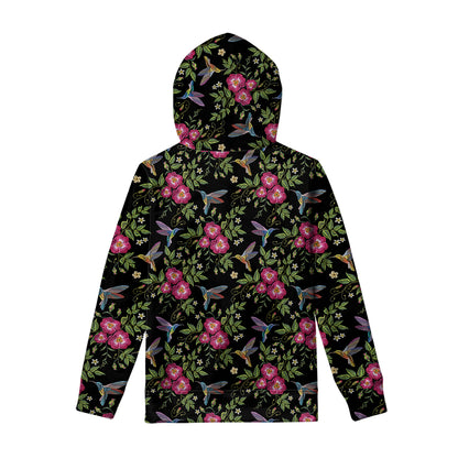 Wild Flowers And Hummingbird Print Pullover Hoodie