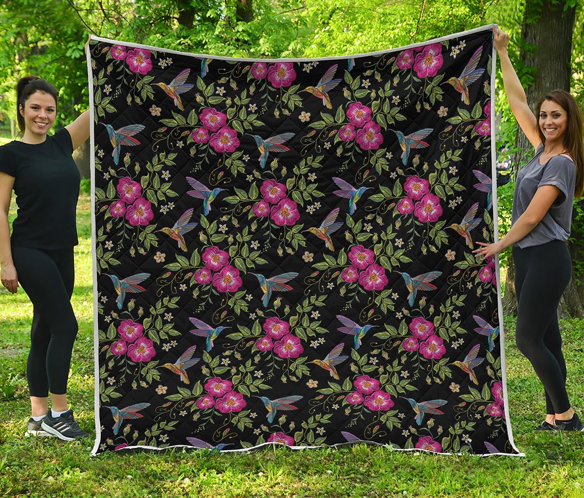 Wild Flowers And Hummingbird Print Quilt