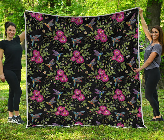 Wild Flowers And Hummingbird Print Quilt