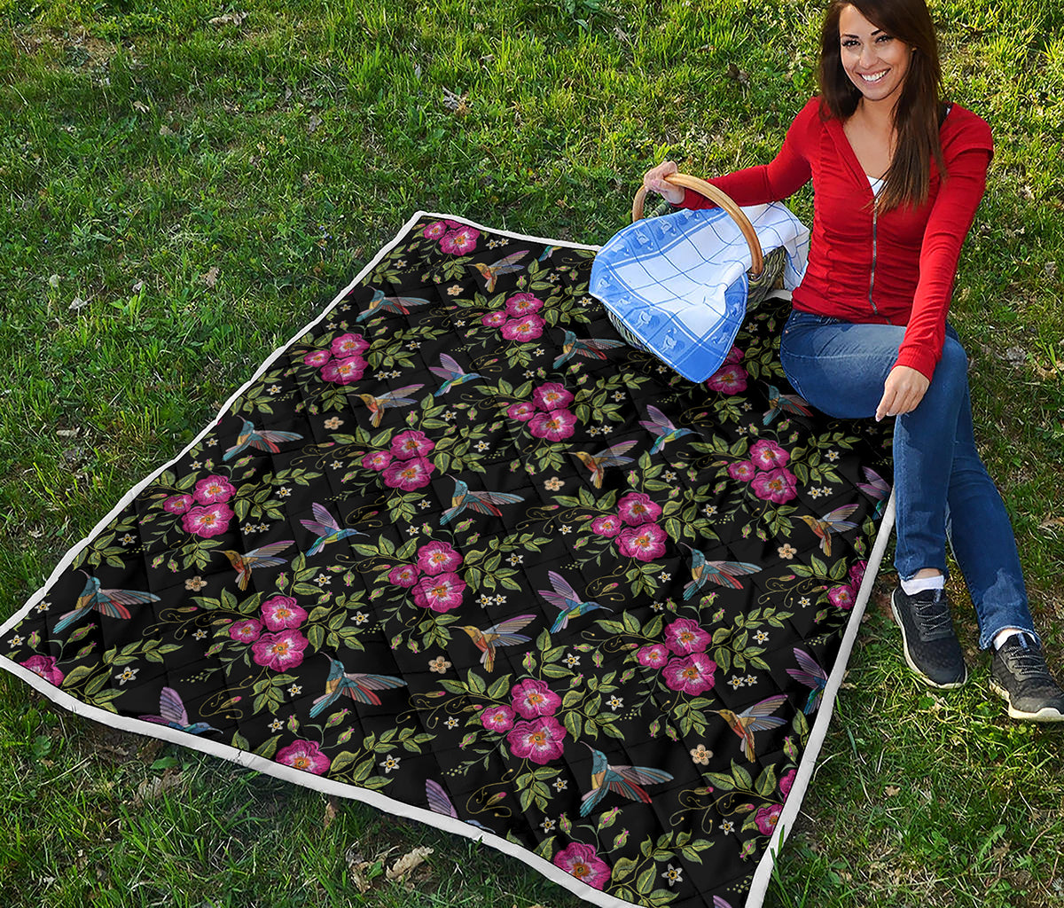 Wild Flowers And Hummingbird Print Quilt