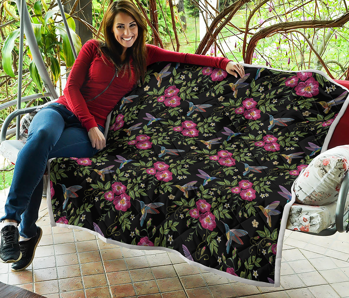 Wild Flowers And Hummingbird Print Quilt