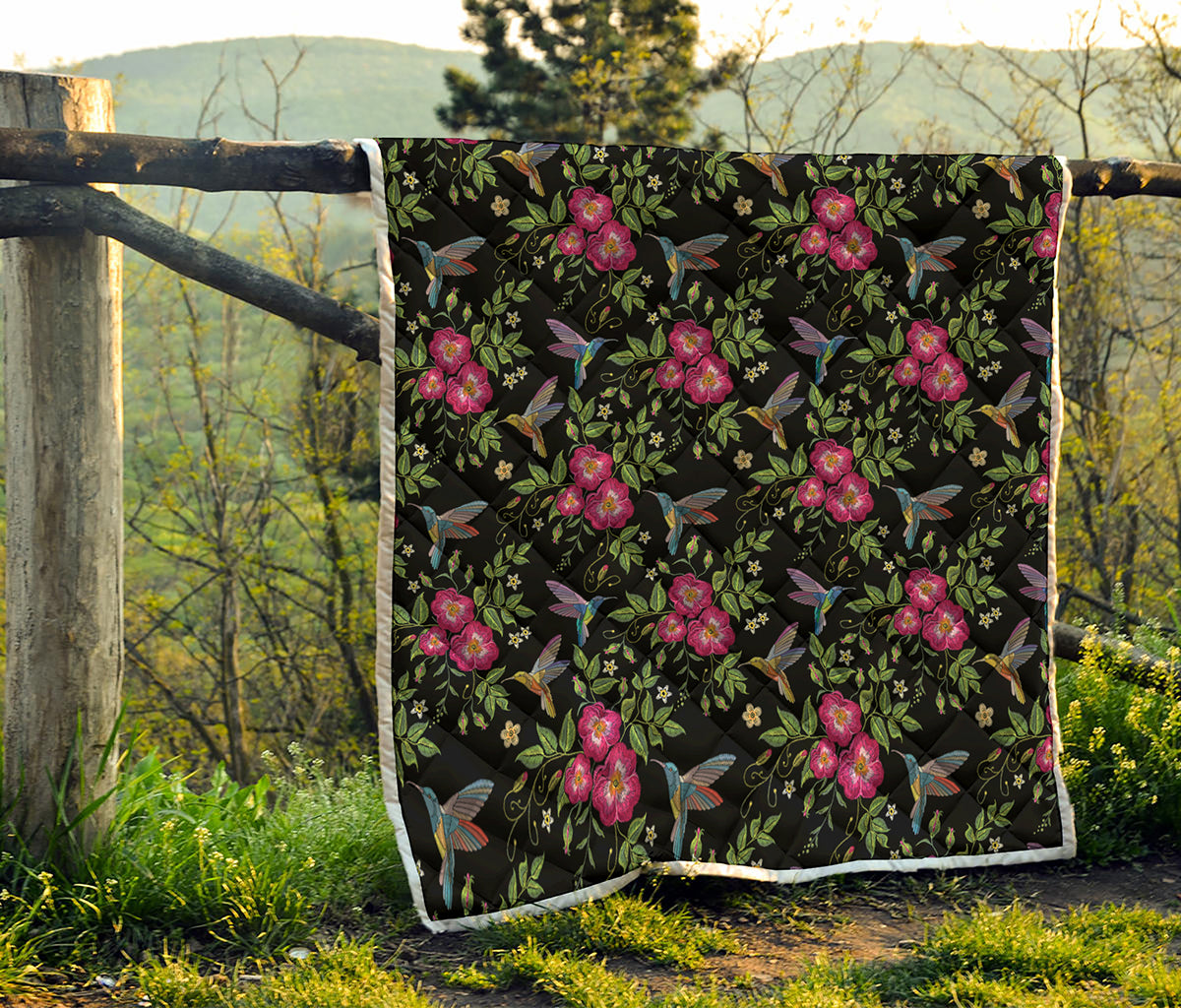 Wild Flowers And Hummingbird Print Quilt