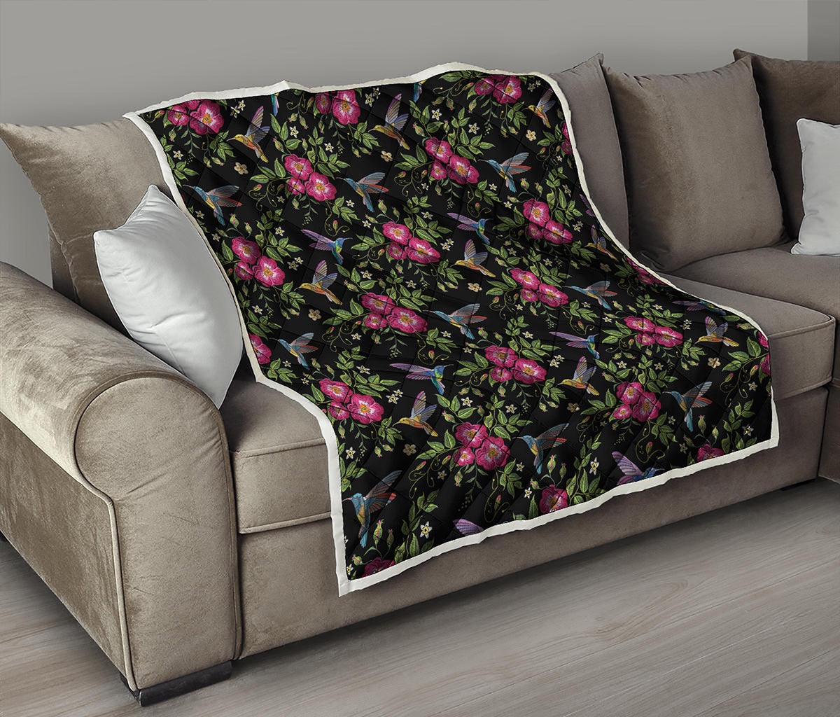 Wild Flowers And Hummingbird Print Quilt