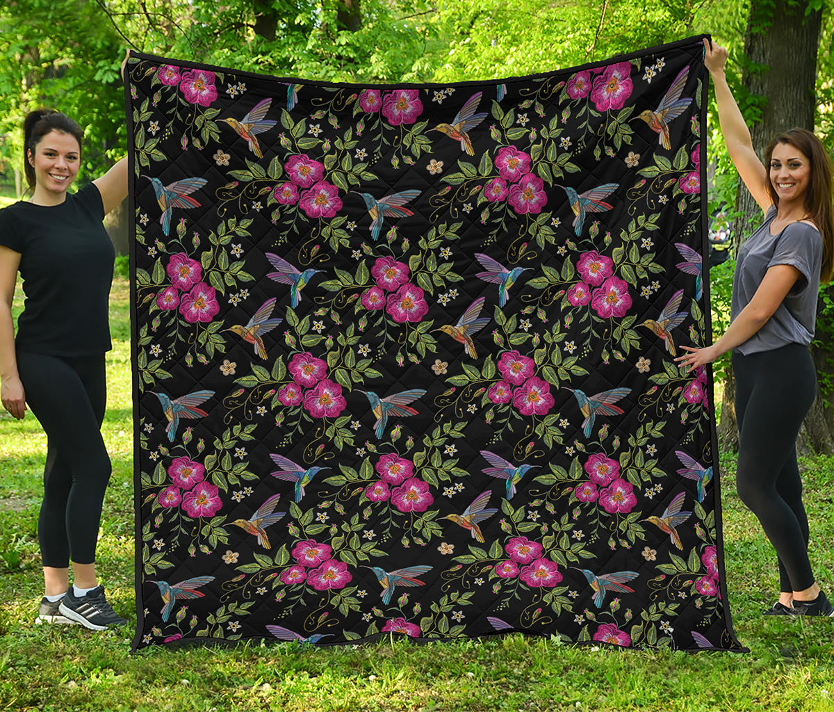 Wild Flowers And Hummingbird Print Quilt