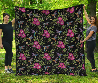 Wild Flowers And Hummingbird Print Quilt