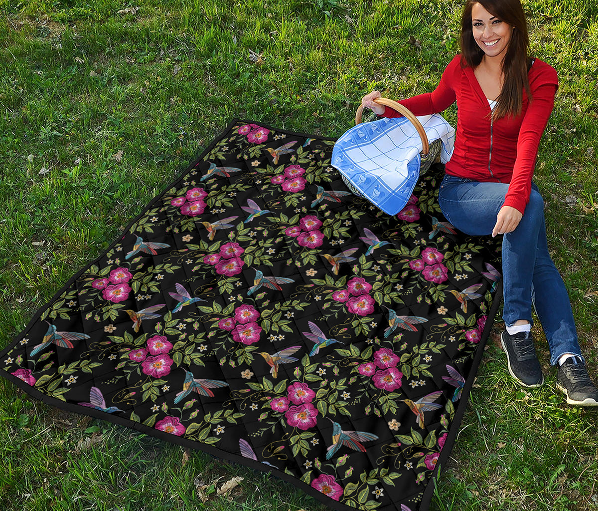 Wild Flowers And Hummingbird Print Quilt