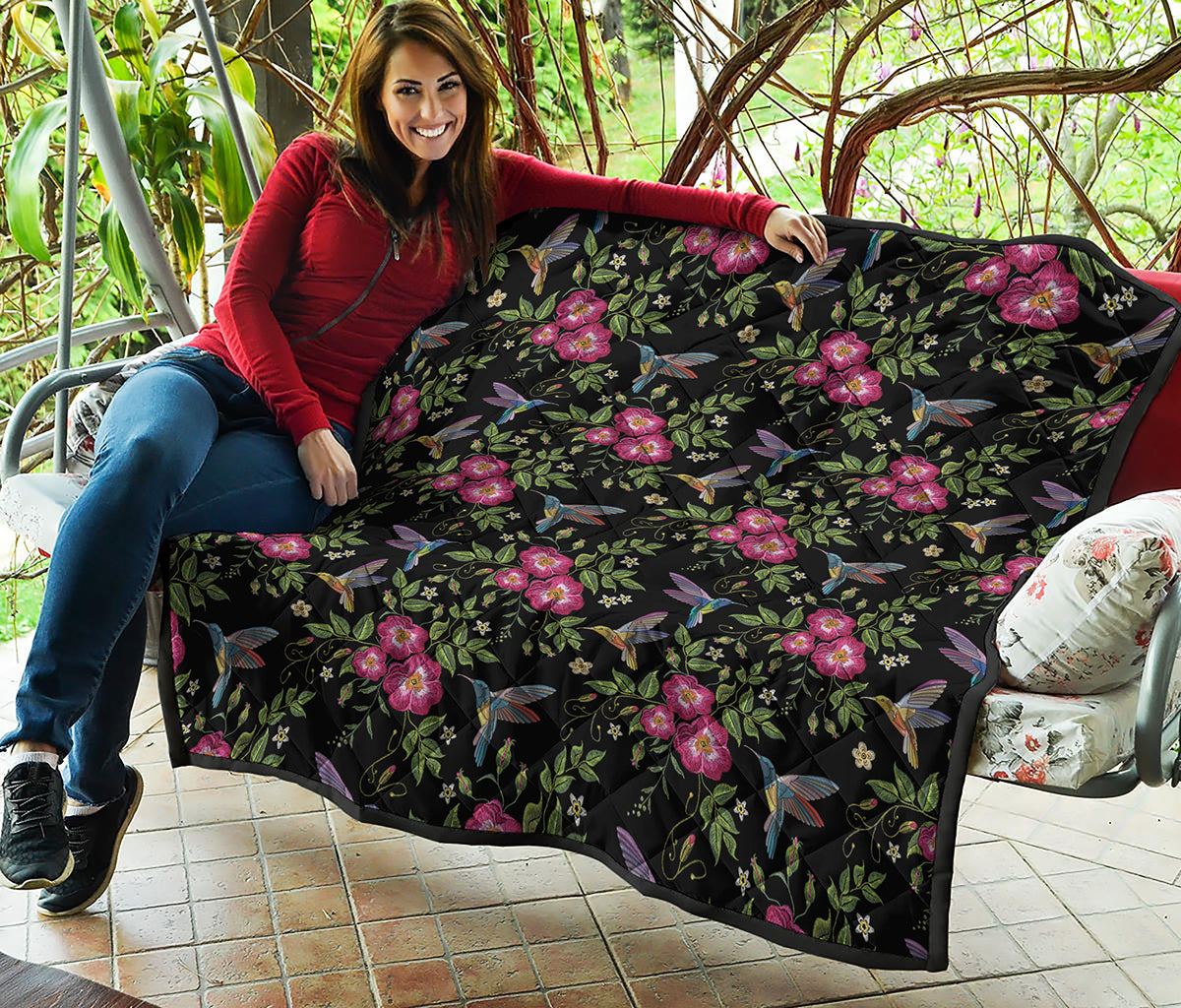 Wild Flowers And Hummingbird Print Quilt