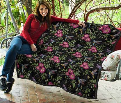 Wild Flowers And Hummingbird Print Quilt